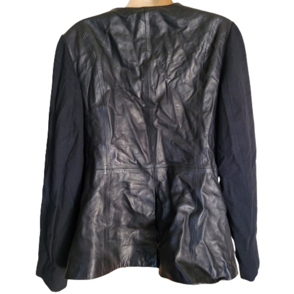 Talbots Black Lamb Skin Leather Jacket with Knit Sleeves Size Women's 12W - Picture 3 of 14